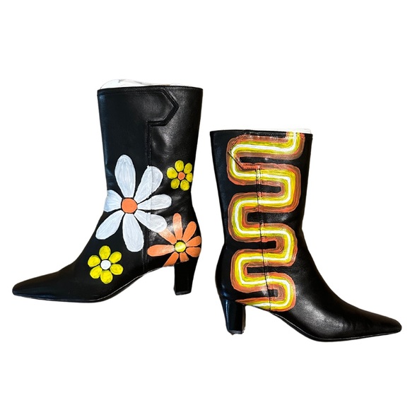 Custom Cole Haan Black Leather Booties 👢 - Picture 1 of 6